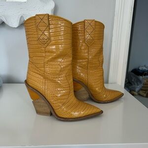 Fendi Mustard Croc-Embossed Heeled Boots